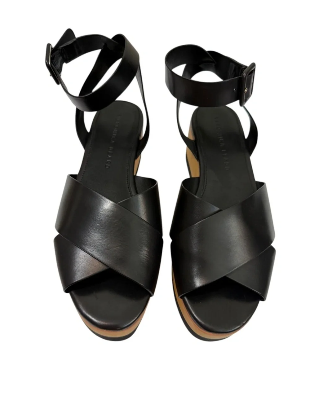 Veronica Beard Jayne Black Leather Platform Ankle Strap Sandals Size 7.5
